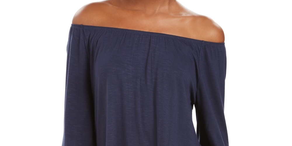 Style & Co Women's Off The Shoulder Bell Sleeve Top Blue Size XX-Large