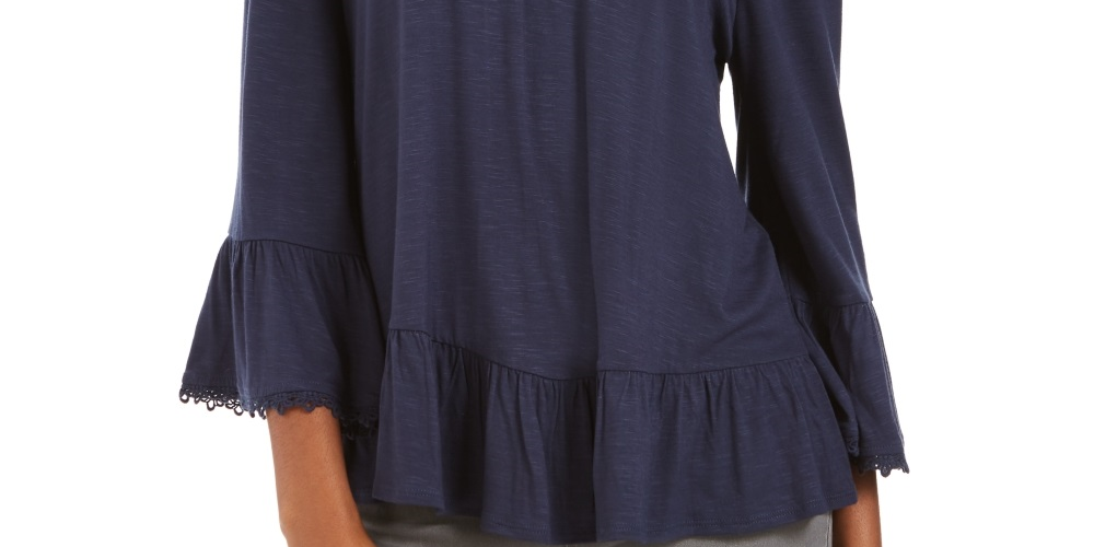 Style & Co Women's Off The Shoulder Bell Sleeve Top Blue Size XX-Large