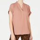 Charter Club Women's Solid Short Sleeve V Neck T-Shirt Top Pink Size Petite Small