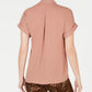 Charter Club Women's Solid Short Sleeve V Neck T-Shirt Top Pink Size Petite Small