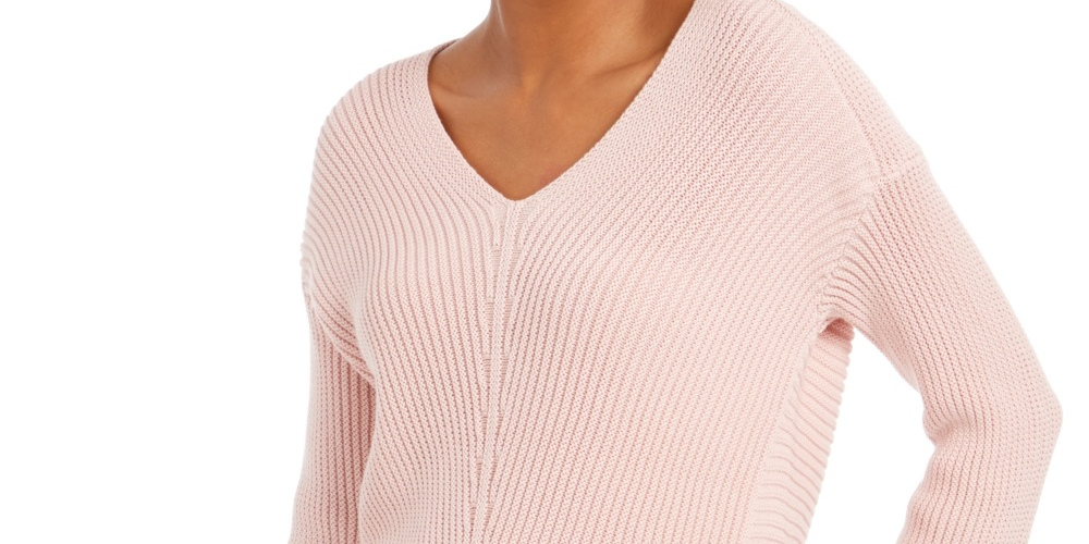 Charter Club Women's Cotton Textured V Neck Sweater Pink Size XX-Large