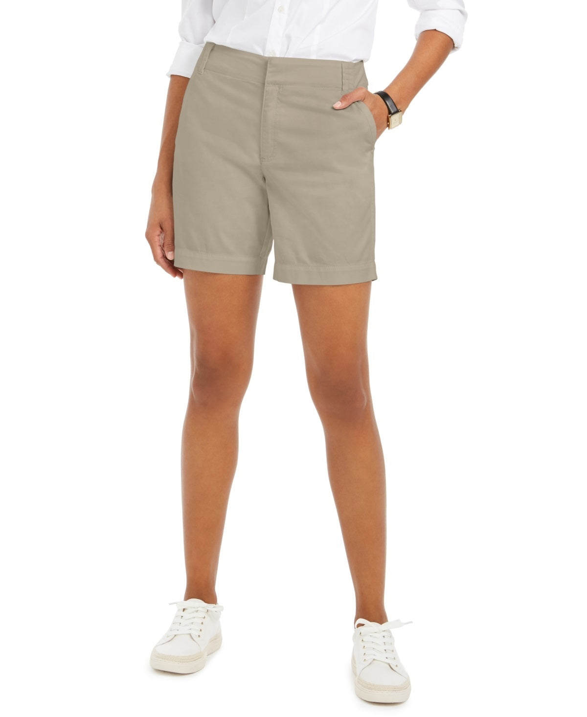 Charter Club Women's Twill Casual Shorts Beige Size 14