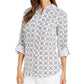 Charter Club Women's Printed Tab Sleeve Shirt White Size X-Large