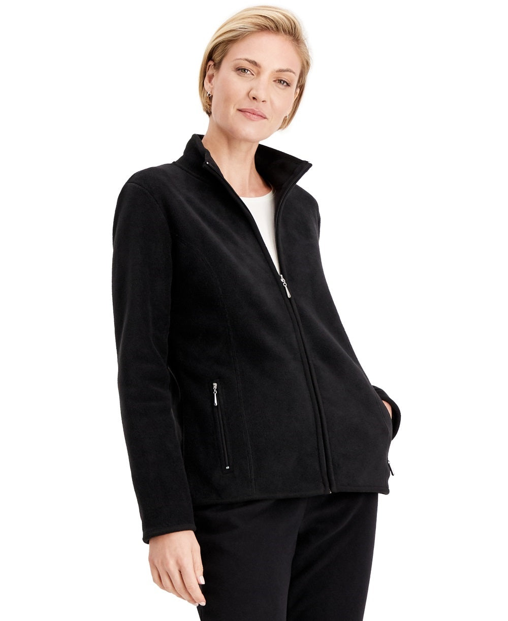 Karen Scott Women's Sport Zip Up Zeroproof Fleece Jacket Black Size Small