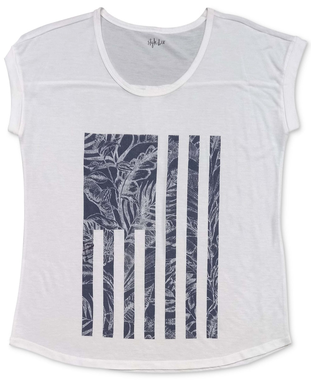Style & Co Women's Tropical Flag Graphic T-Shirt White Size X-Small