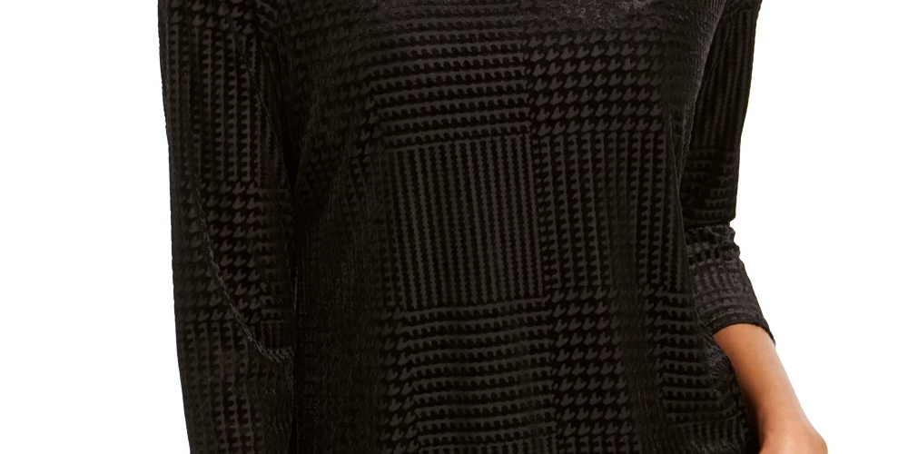 Charter Club Women's Patterned Long Sleeve Boat Neck Blouse Evening Top Black Size Petite Small