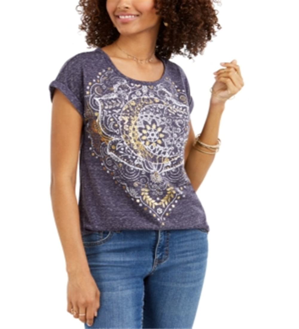 Style & Co Women's Graphic Print T-Shirt Navy Size X-Small
