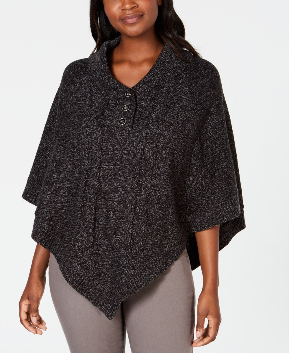 Karen Scott Women's Shawl Collar Poncho Black Size Small