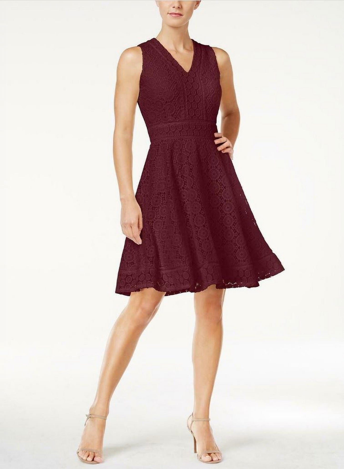 Charter Club Women's Lace Fit & Flare Dress Red Size Petite L