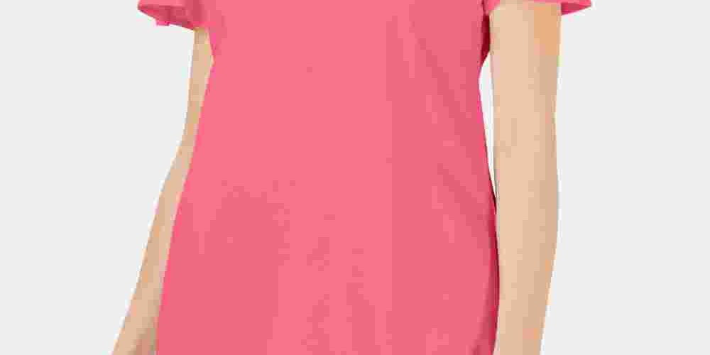 Karen Scott Women's Braided Neck Short Sleeve T-Shirt Top Pink Size Small