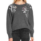 Vince Camuto Women's Sequin Floral Cotton Blend Sweater Charcoal Size Large