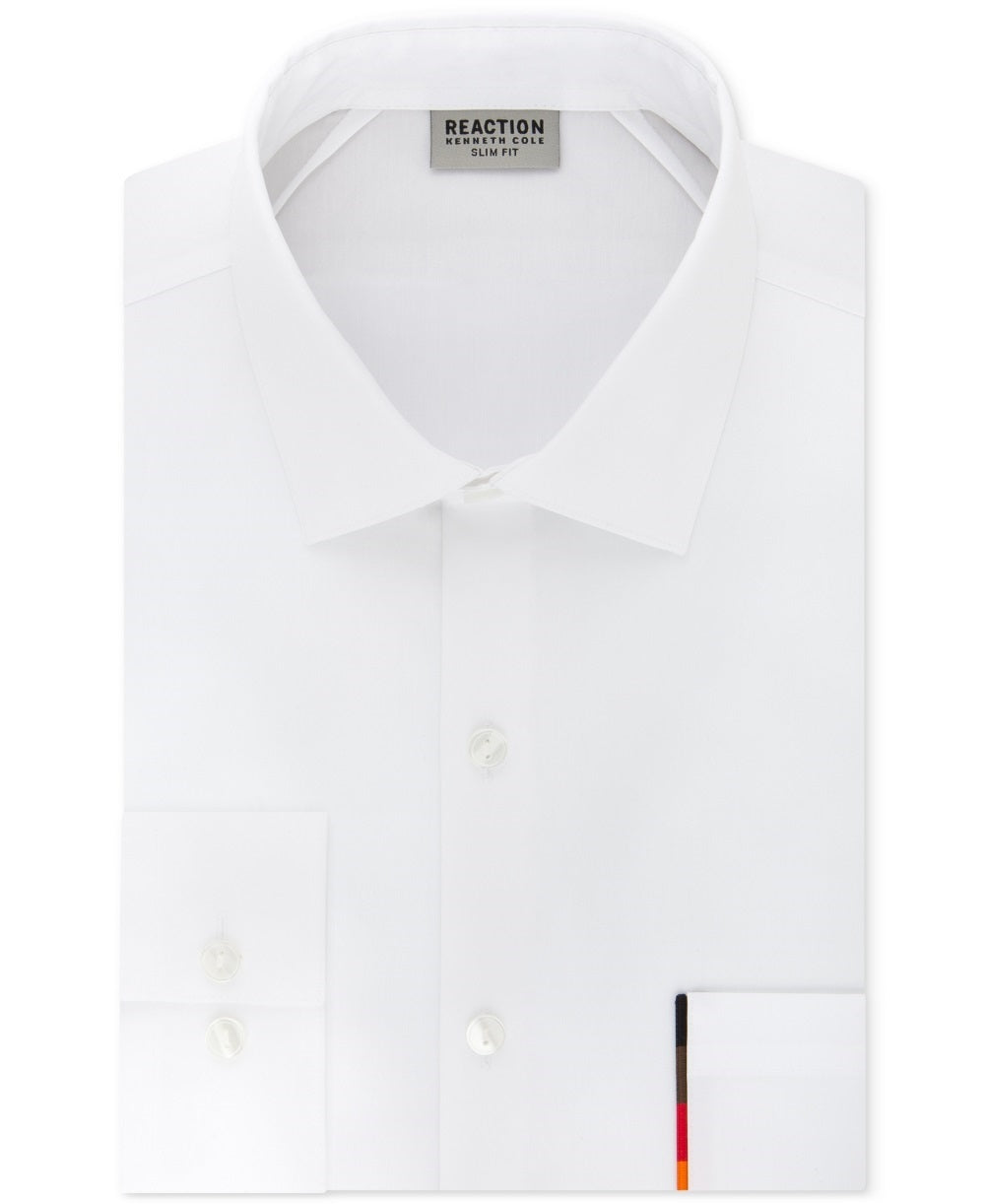 Kenneth Cole Reaction Men's Slim Fit Pride Dress Shirt White Size 16.5x34-35