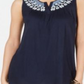 Style & Co Women's Embroidered Split Neck Top Blue Size Small
