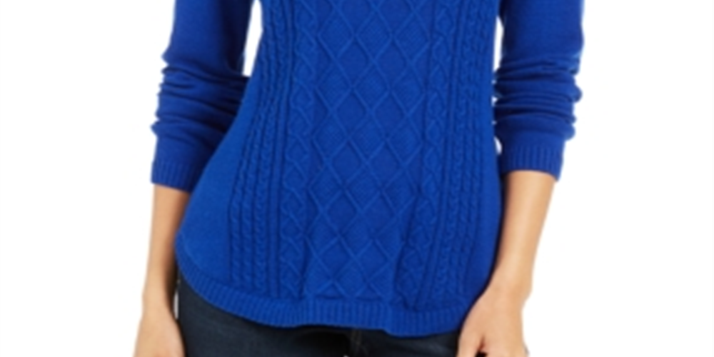 Charter Club Women's Cable Knit Button Trim Sweater Blue Size -Petite L