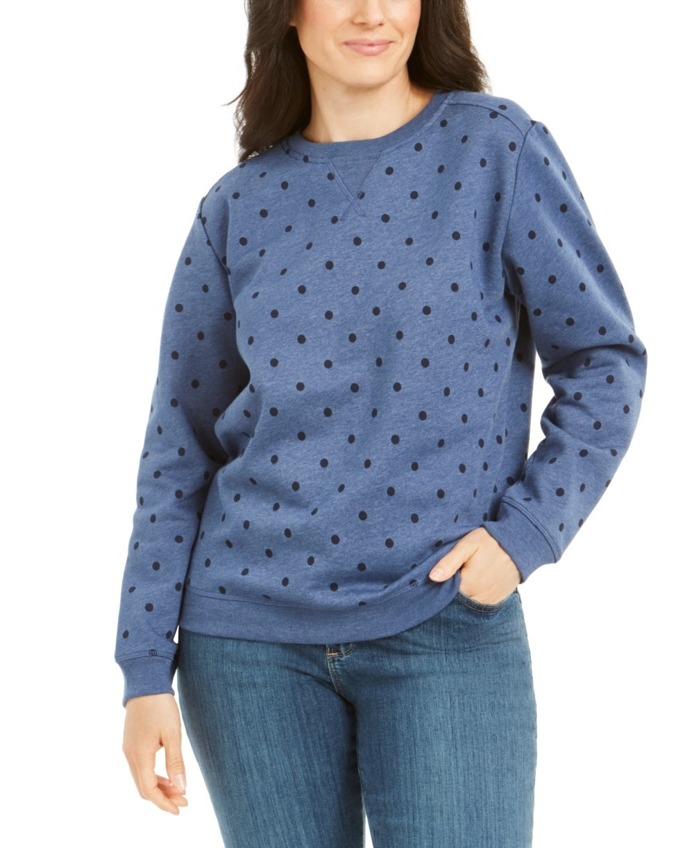 Karen Scott Women's Printed Fleece Sweatshirt  Blue Size Petite Small