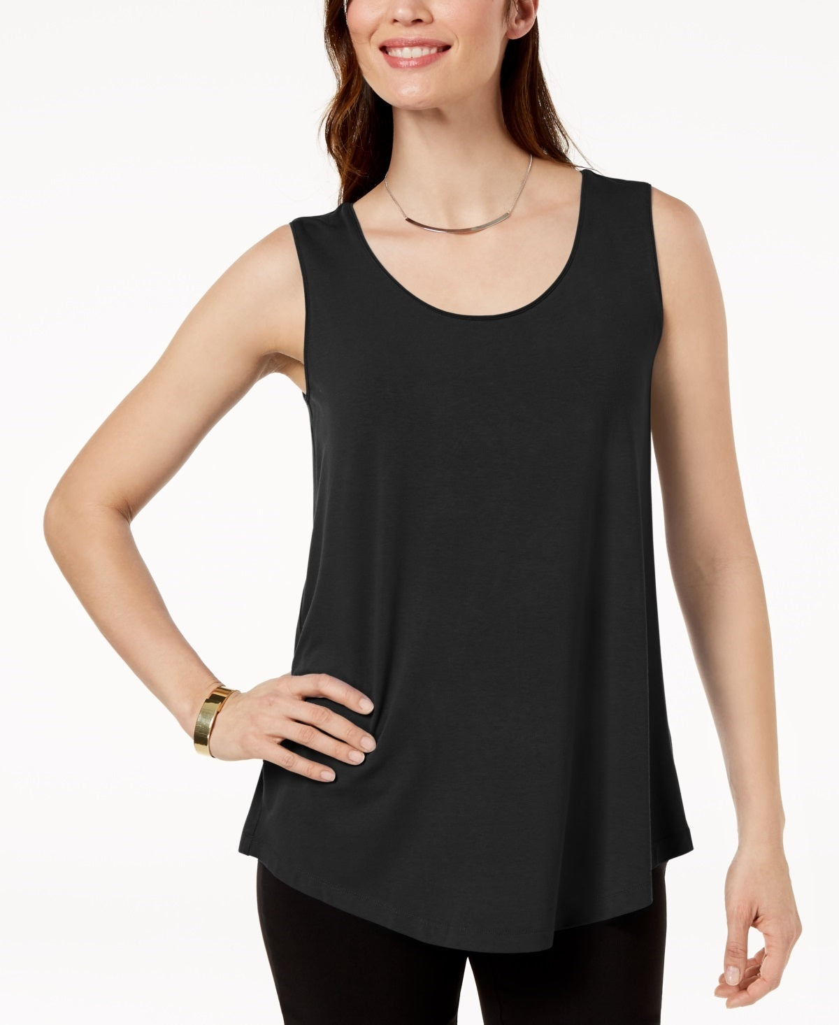 JM Collection Women's Scoop Neck Tank Top Black Size Petite Medium
