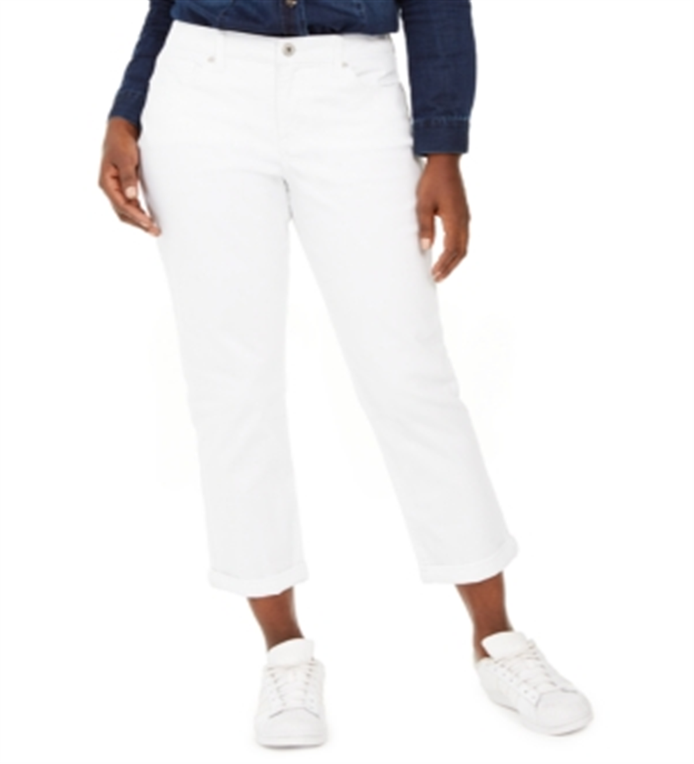 Style & Co Women's Curvy Fit Cuffed Girlfriend Jeans White Size 2