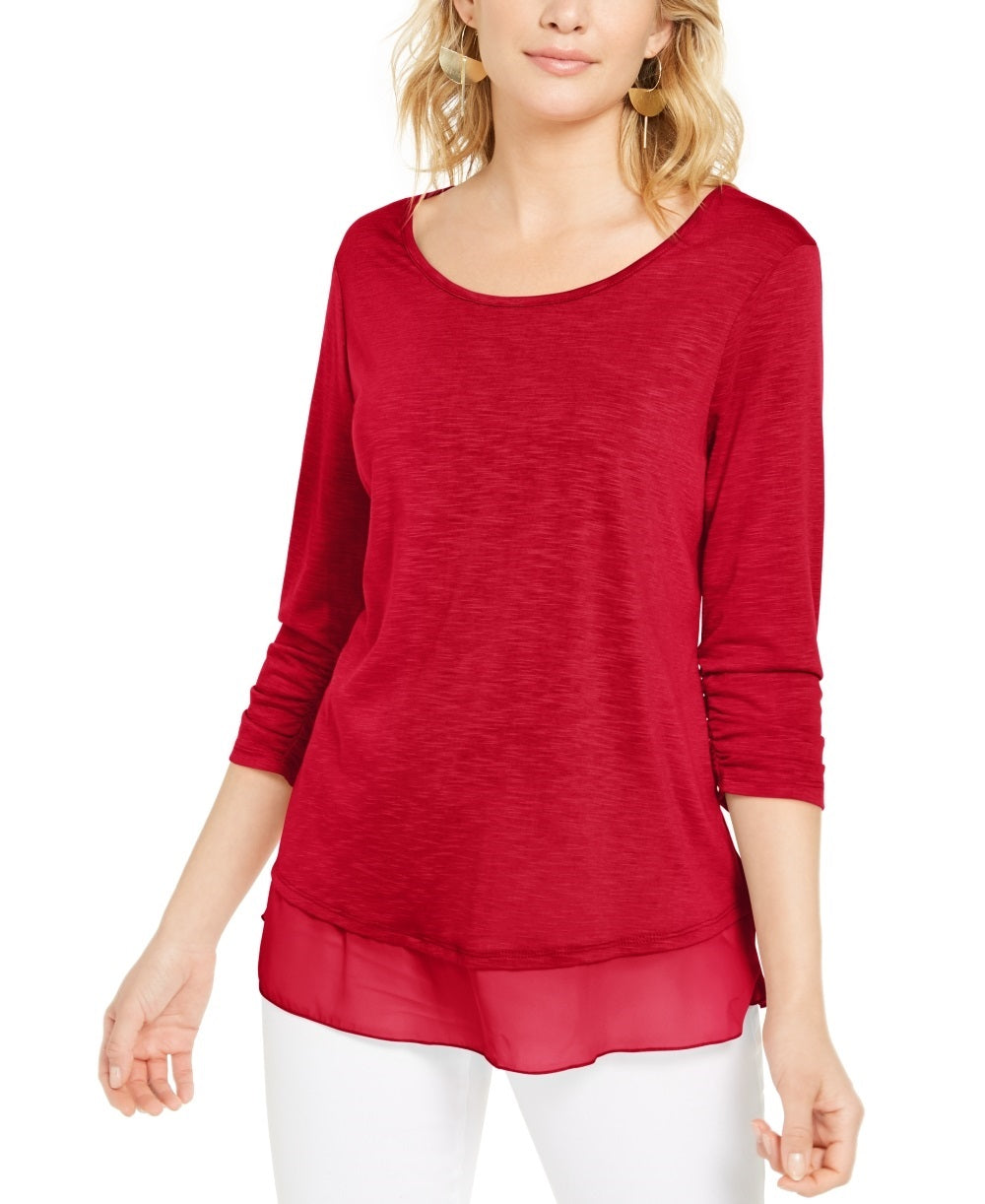 Style & Co Women's Chiffon Hem Top Red Size Medium
