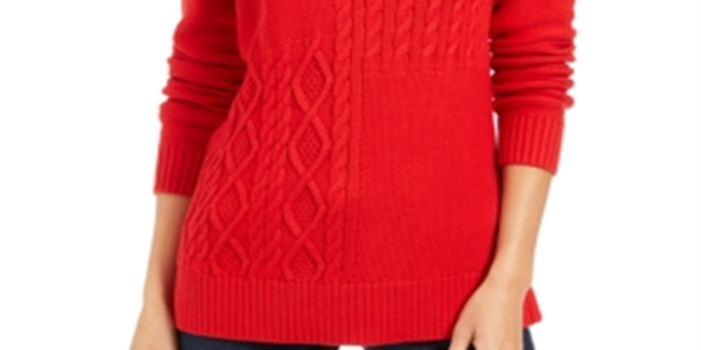 Charter Club Women's Envelope Neck Cable Knit Sweater Red Size Petite X-Large
