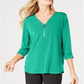 JM Collection Women's Zipper Trim Top Green Size -Petite XL