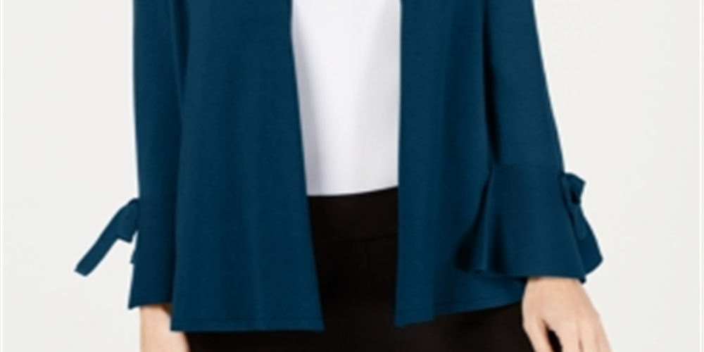 Alfani Women's Tie Sleeve Cardigan Teal Size Petite S