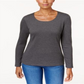 Karen Scott Women's Cotton Scoop Neck Top Black Size Large