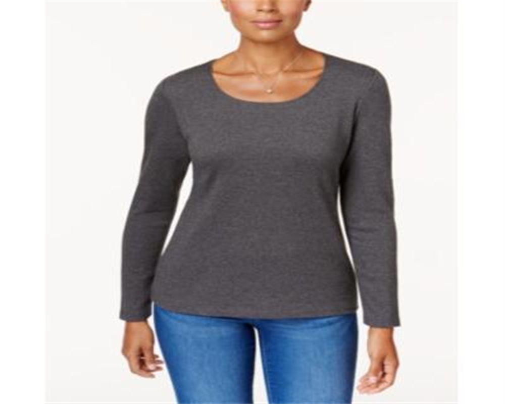 Karen Scott Women's Cotton Scoop Neck Top Black Size Large