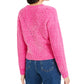 बार III महिलाओं का आईलेट वी नेक क्रॉप स्वेटर गुलाबी, छोटे आकार का