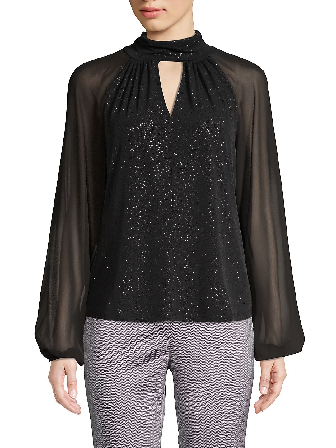 Vince Camuto Women's Chiffon Glitter Pullover Top Black Size Size X-Small