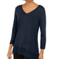 Style & Co Women's Blouse V Neck Chiffon Hem Blue Size Large