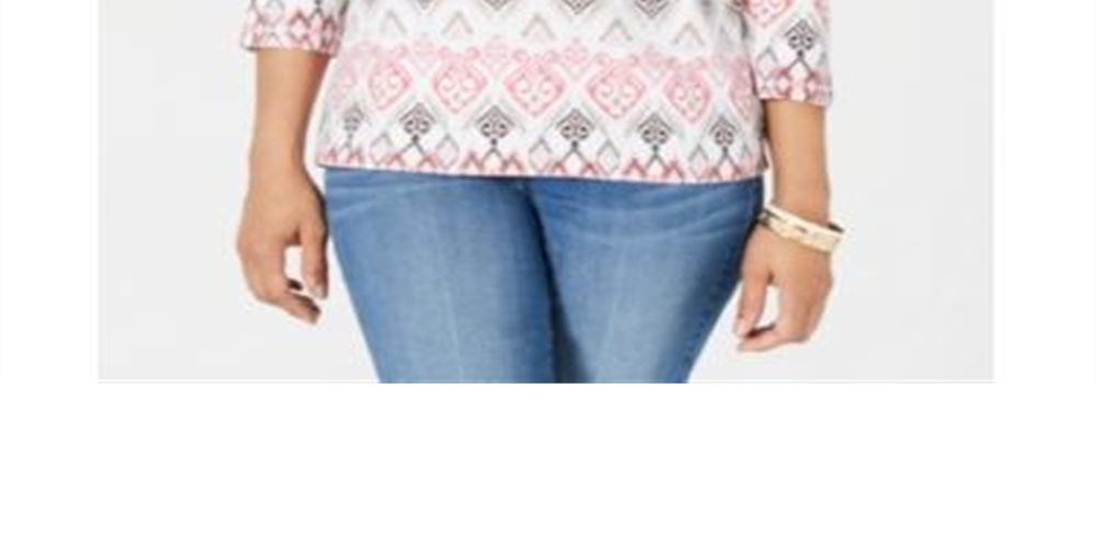 Karen Scott Women's Printed V Neck Top Orange Size Small
