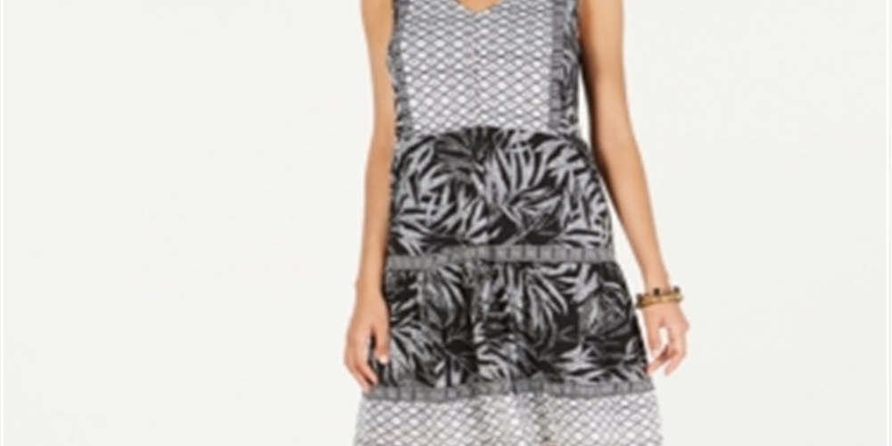 Style & Co Women's Printed Peasant Dress Black Size Petite X-Small