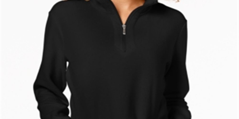 Karen Scott Women's Zip Neck Top Black Size Petite S