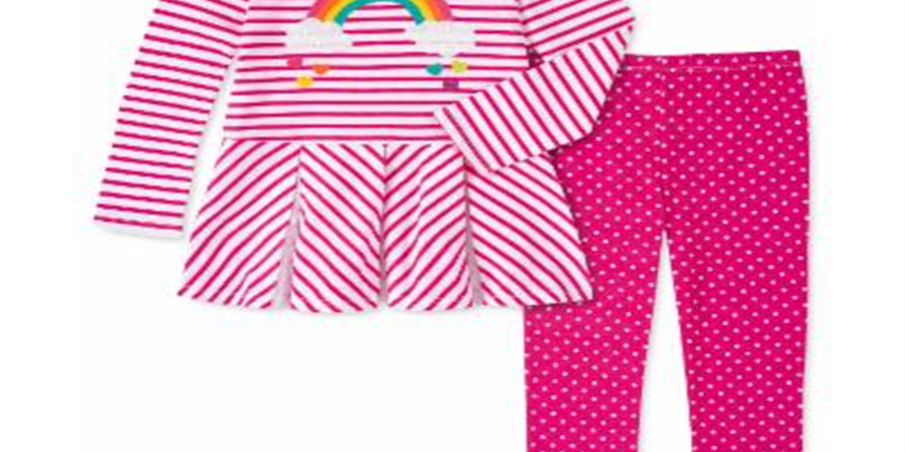 Kids Headquarters Toddler Girl's 2 Pc Rainbow Tunic & Polka Dot Leggings Set Pink Size 2T