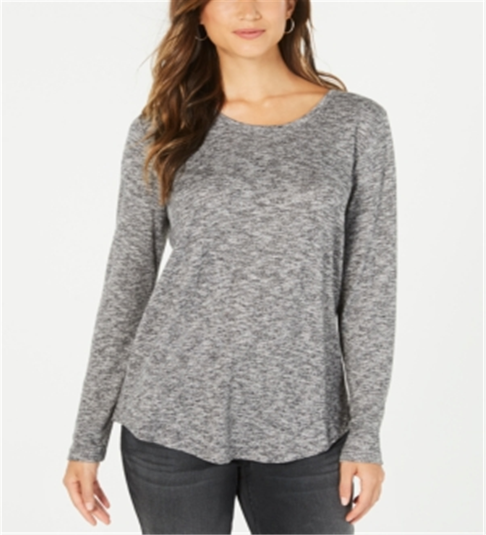 Style & Co Women's Long Sleeve Scoop Neck Top Black Size Small