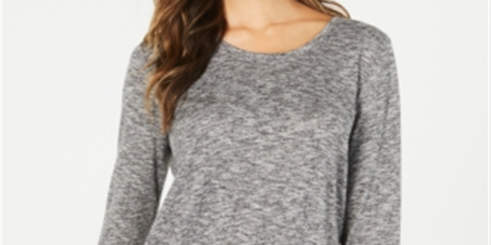 Style & Co Women's Long Sleeve Scoop Neck Top Black Size Small