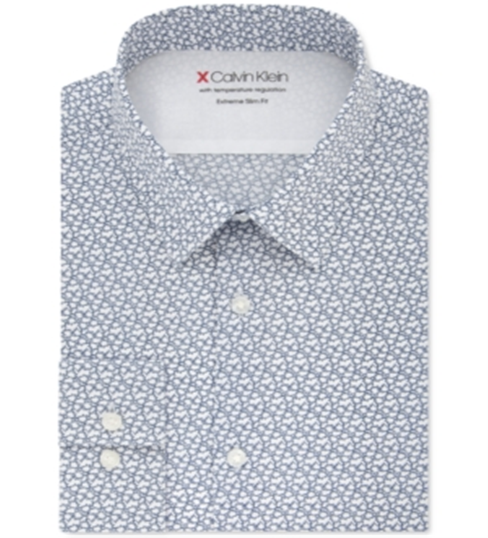 Calvin Klein Men's Printed Slim Fit Button Down Shirt Navy Size M