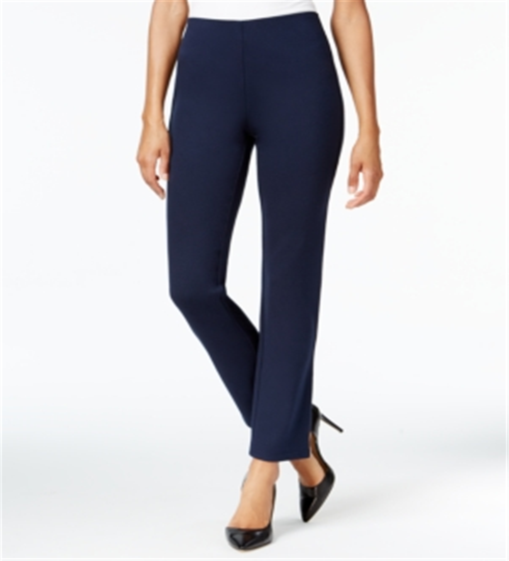 JM Collection Women's Ponte Pull on Straight-Leg Pants Blue Size -Petite S