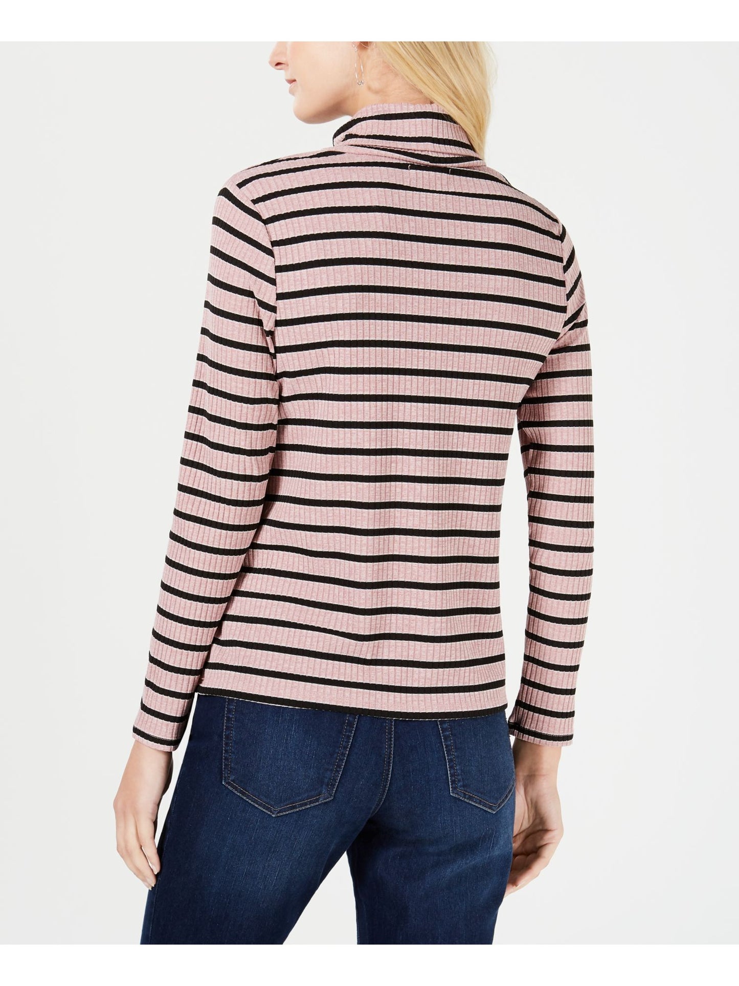 Charter Club Women's Striped Long Sleeve Turtle Neck Top Pink Size Petite Large