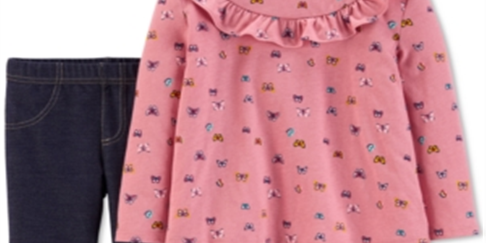 Carter's Toddler Girl's 2 Pc Butterfly Print Top & Denim Leggings Set Pink Size 4T