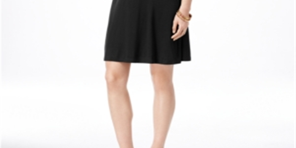 Style & Co Women's Short Sleeve a Line Dress Black Size PP