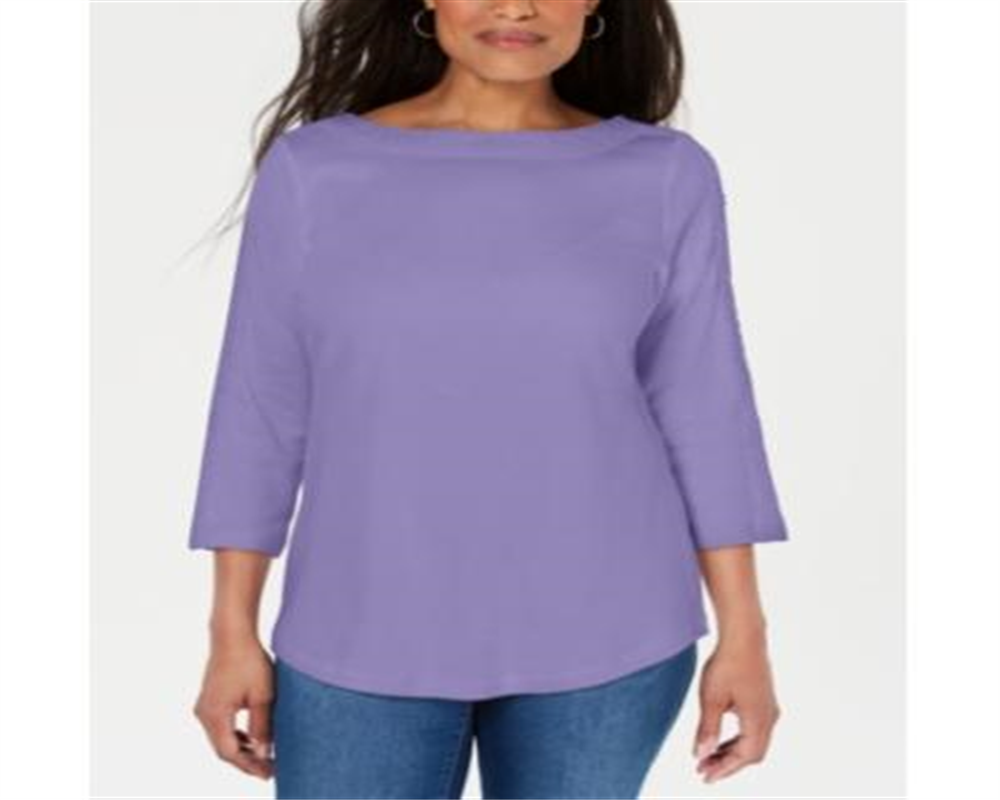 Karen Scott Women's Cotton Lace Trim Top Purple Size X-Small