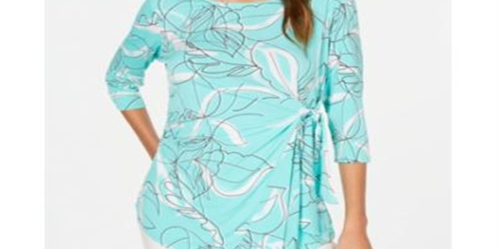 Alfani Women's Printed Side Tie Top Green Multi Size Petite XL