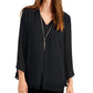 JM Collection Women's Solid V-Neck Necklace Top  Black Size Small
