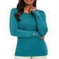 JM Collection Women's Button Cuff Crewneck Sweater Sequoia Size Petite S