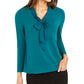 Charter Club Women's Woven Tie Top Dark Green Size X-Large