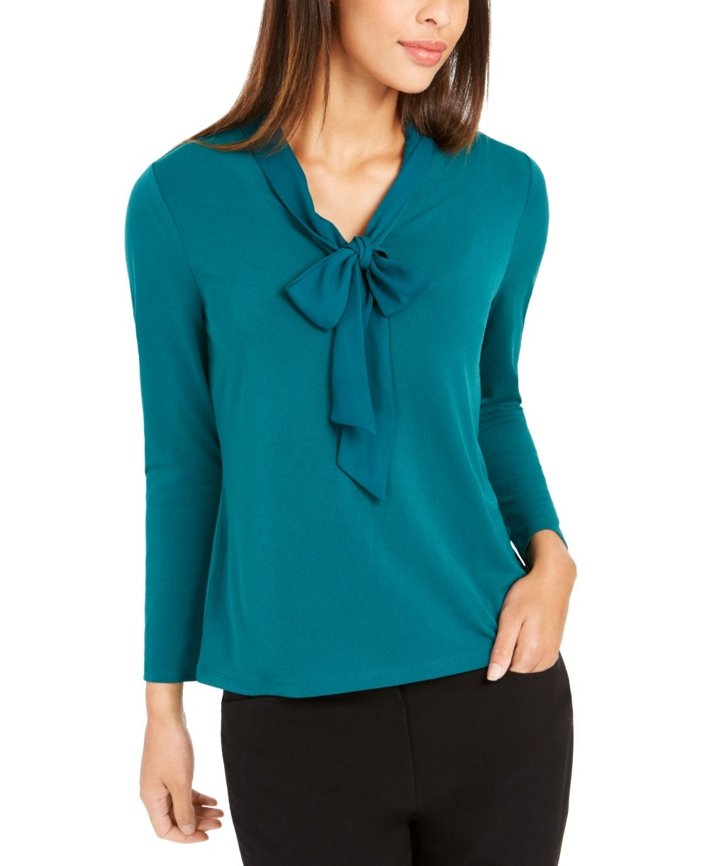 Charter Club Women's Woven Tie Top Dark Green Size X-Large