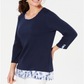 Karen Scott Women's Printed Trim Top Blue Size Petite S