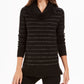 Style & Co Women's Embellished 3/4 Sleeve V Neck Sweater Black Size Petite Large