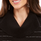 Style & Co Women's Embellished 3/4 Sleeve V Neck Sweater Black Size Petite Large